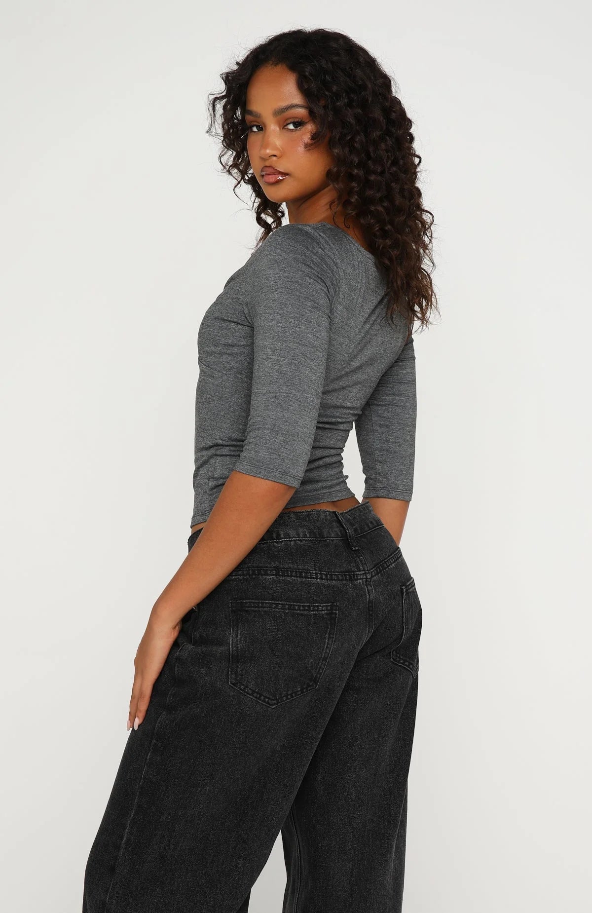 Little Bit Of Everything 3 4 Sleeve V Neck Top Charcoal Marle