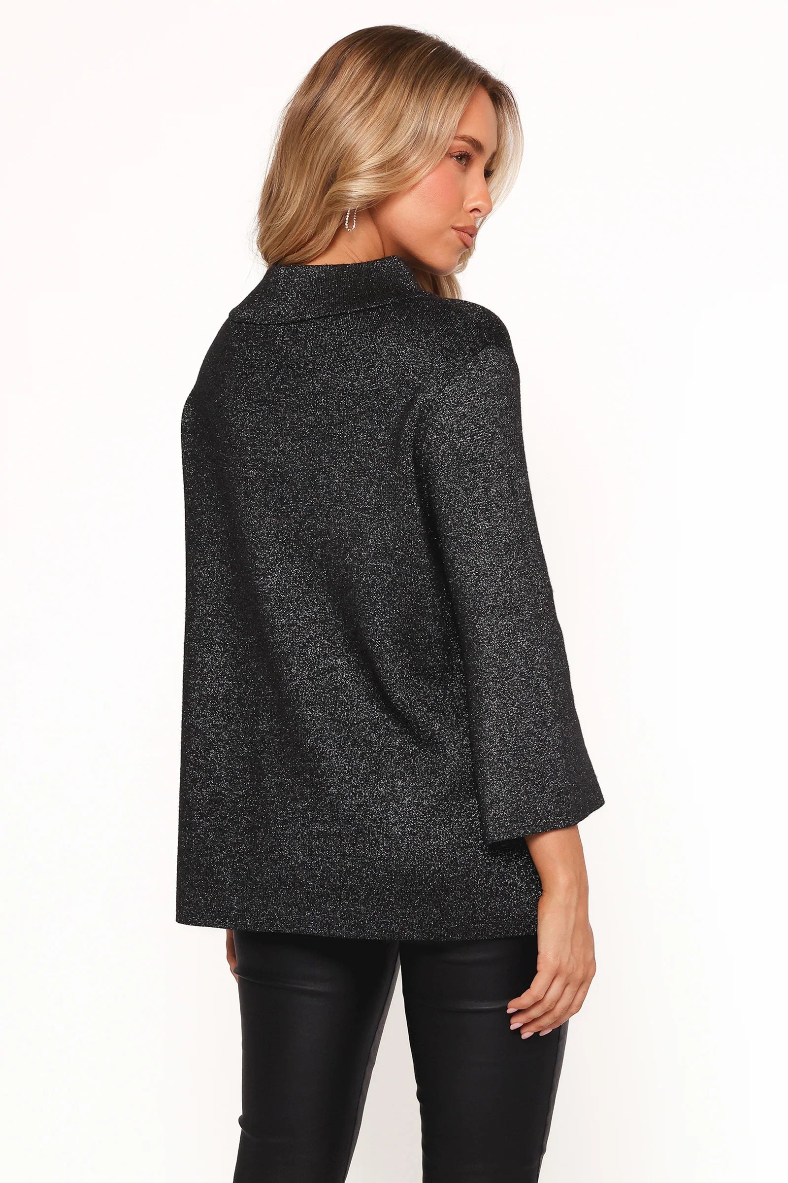Tassie Cowlneck Lurex Shimmer Knit Sweater Black
