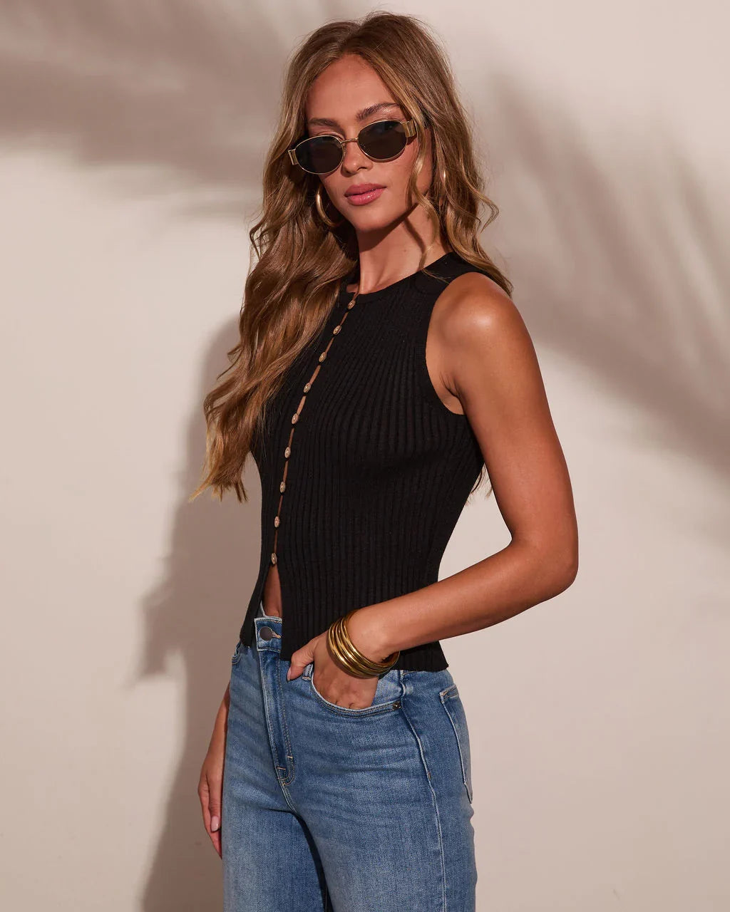 Style Vault Ribbed Knit Button Down Top