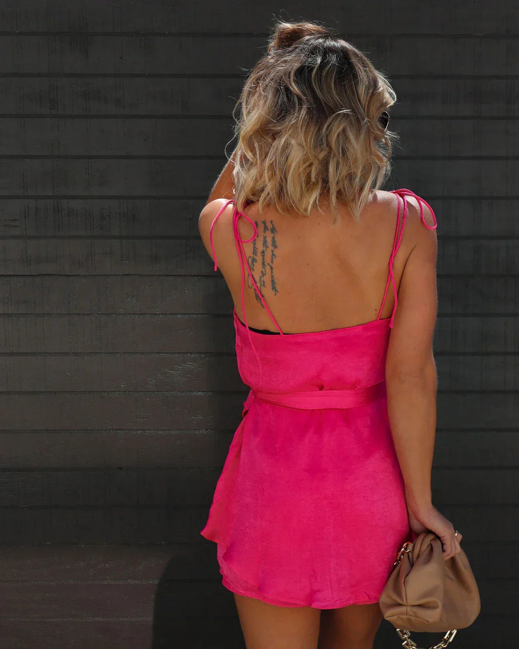 Midnight Chic Satin Shoulder Tie Romper