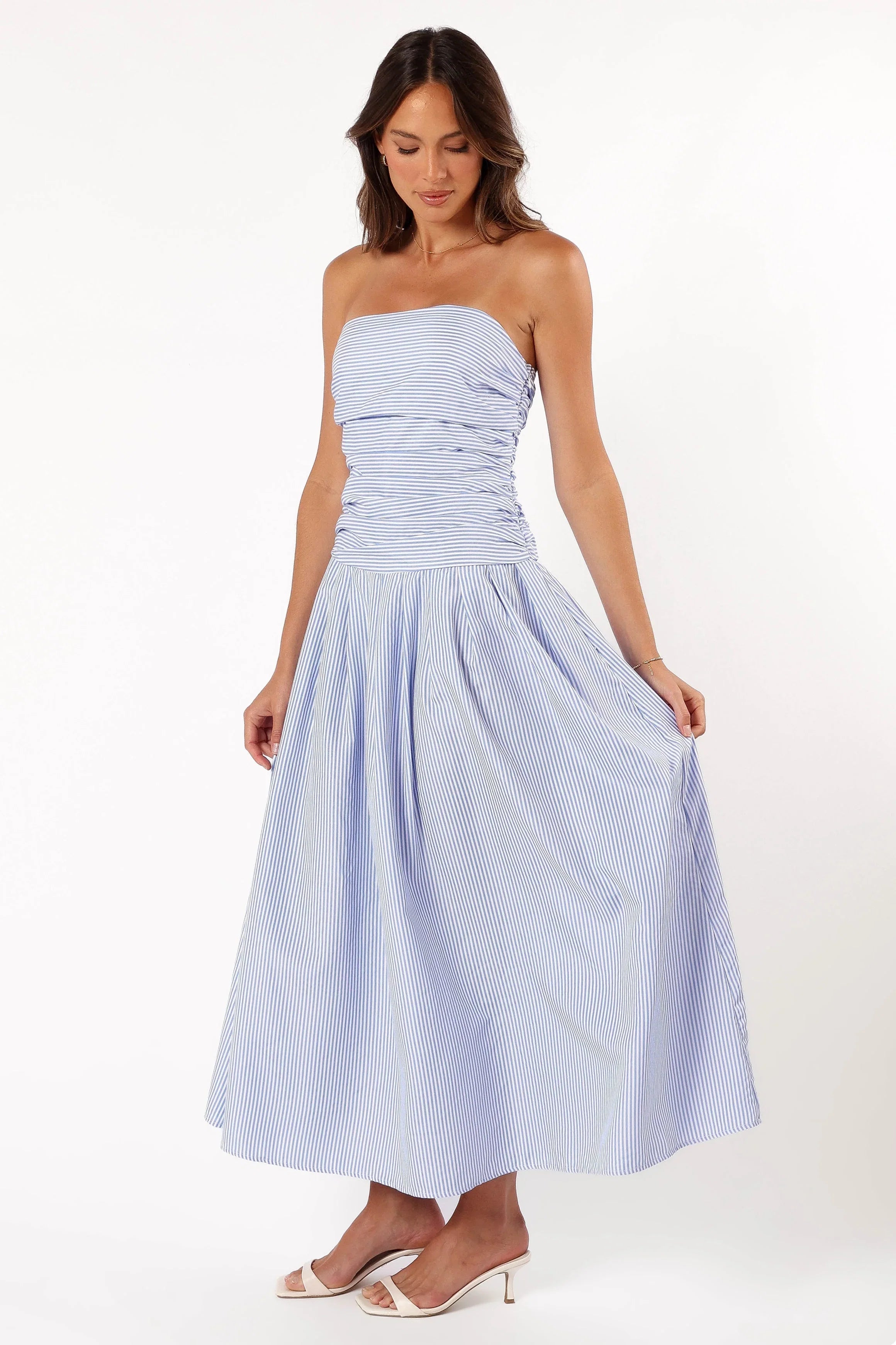 Avalee Strapless Maxi Dress Blue Stripe