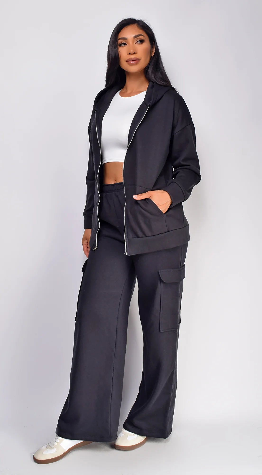 Everywhere Zip Up Oversized Hoodie Black