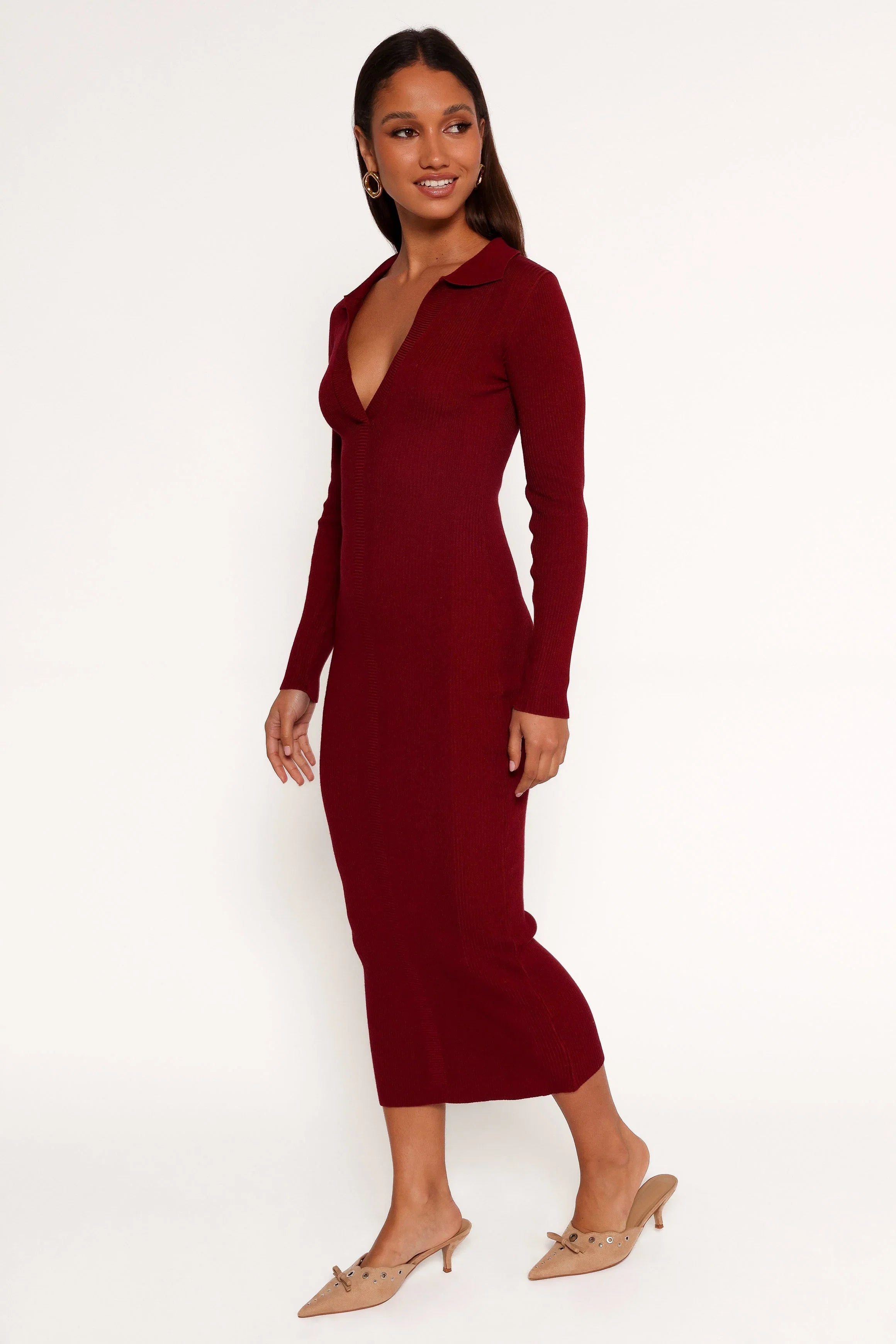 Collins Long Sleeve Midi Dress Wine