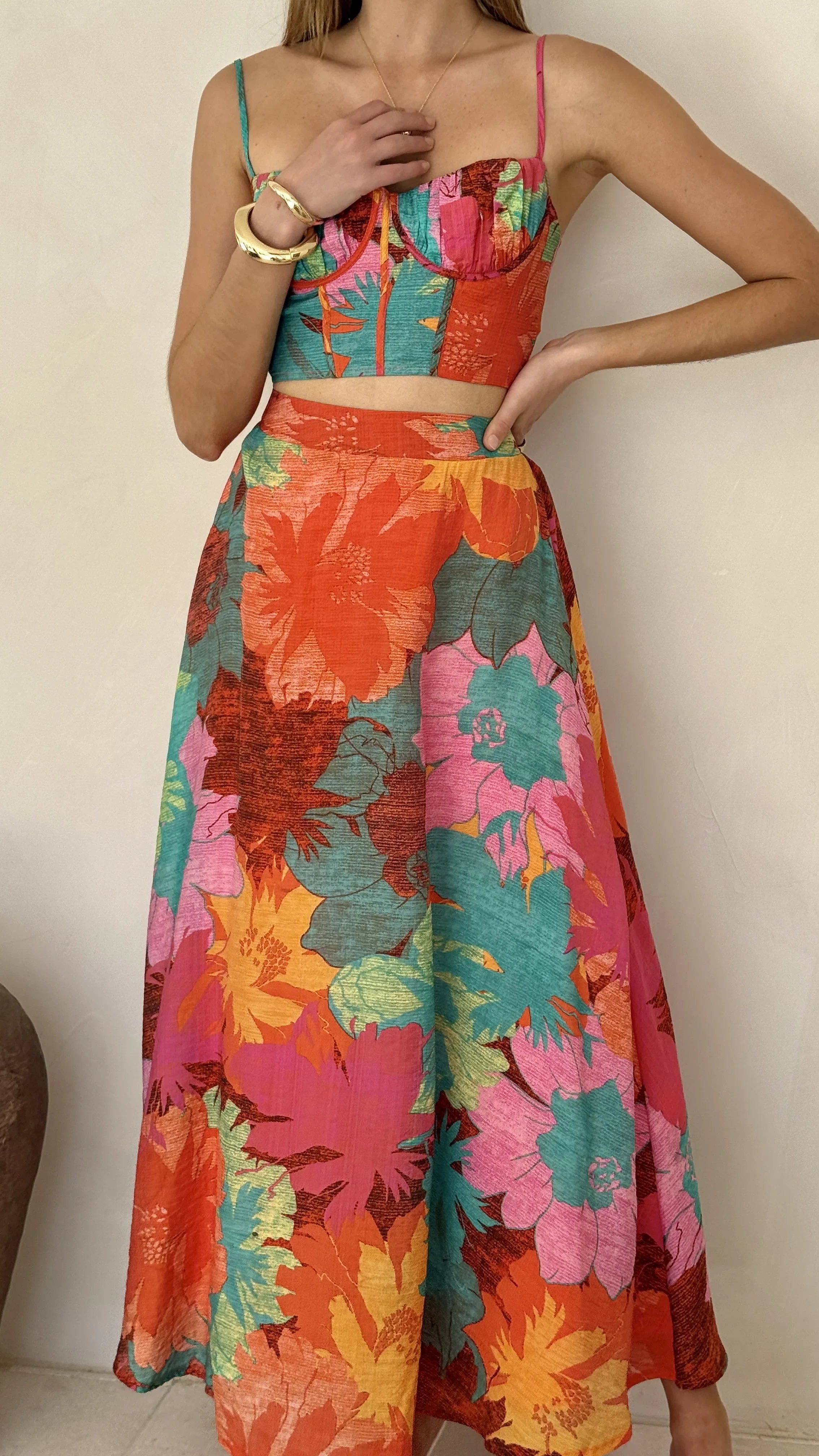 Rixie Maxi Skirt Orange Floral