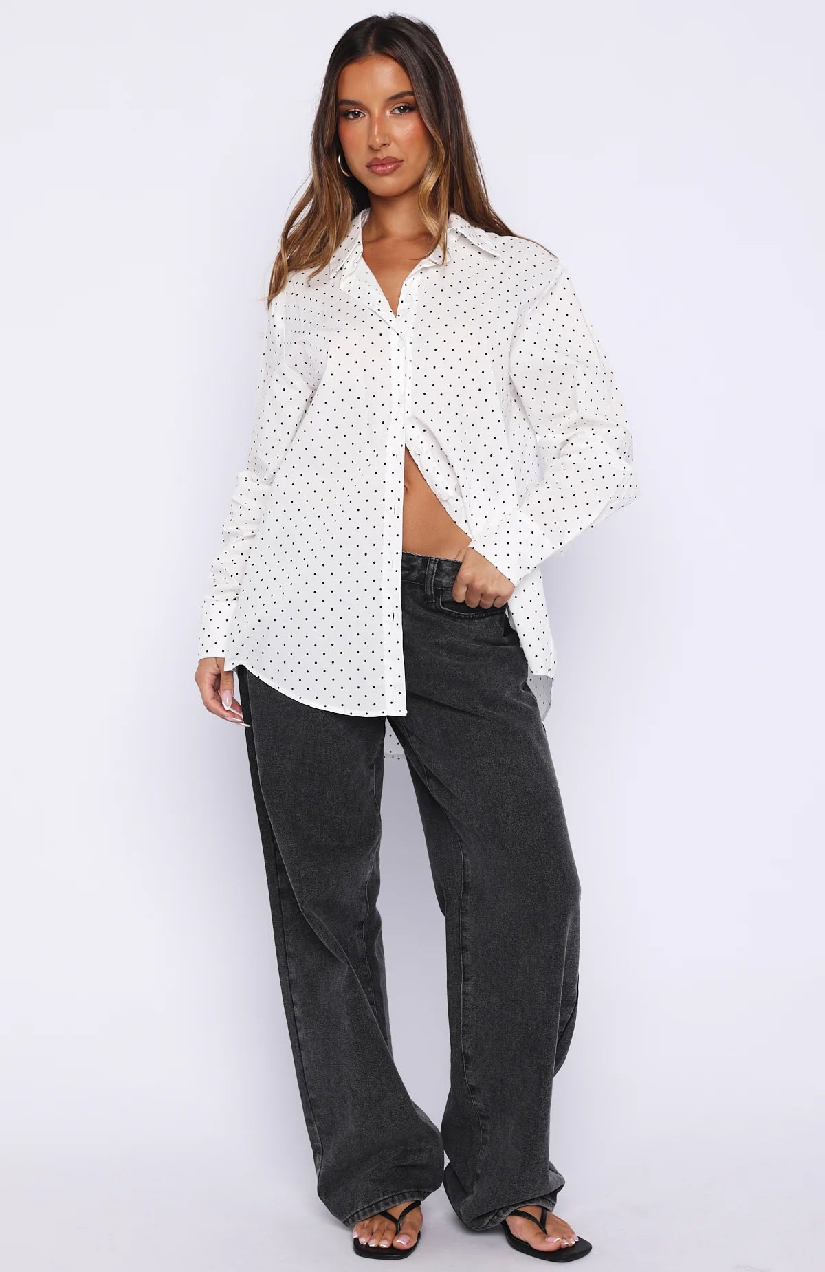 Always About Us Button Up Shirt White Polka Dot