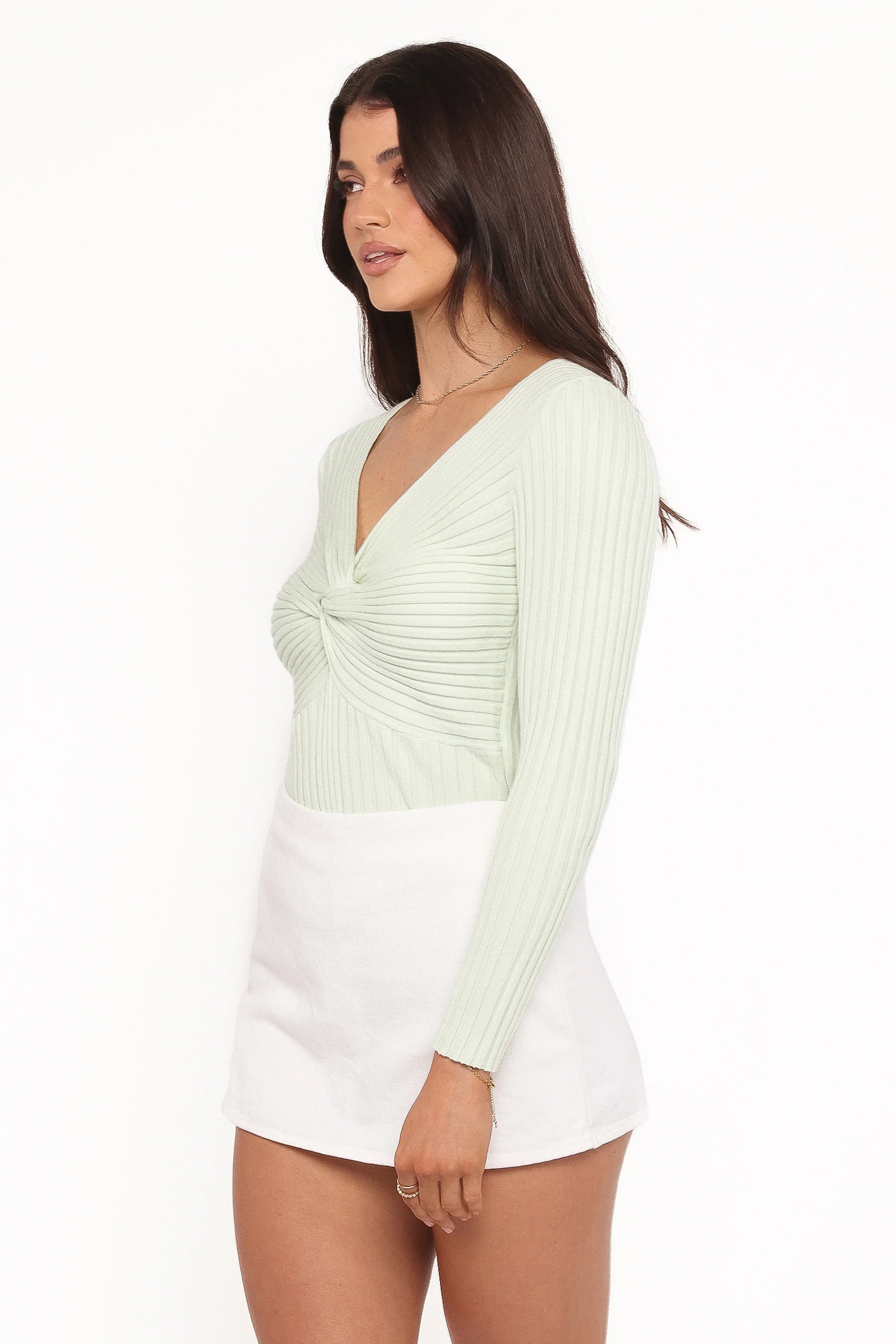 Demi Twist Detail Knit Top Sage