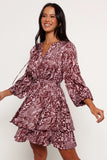 Wrenley Long Sleeve Mini Dress Chocolate Pink