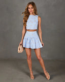 Springtime Sketch Floral Eyelet Pleated Mini Skirt