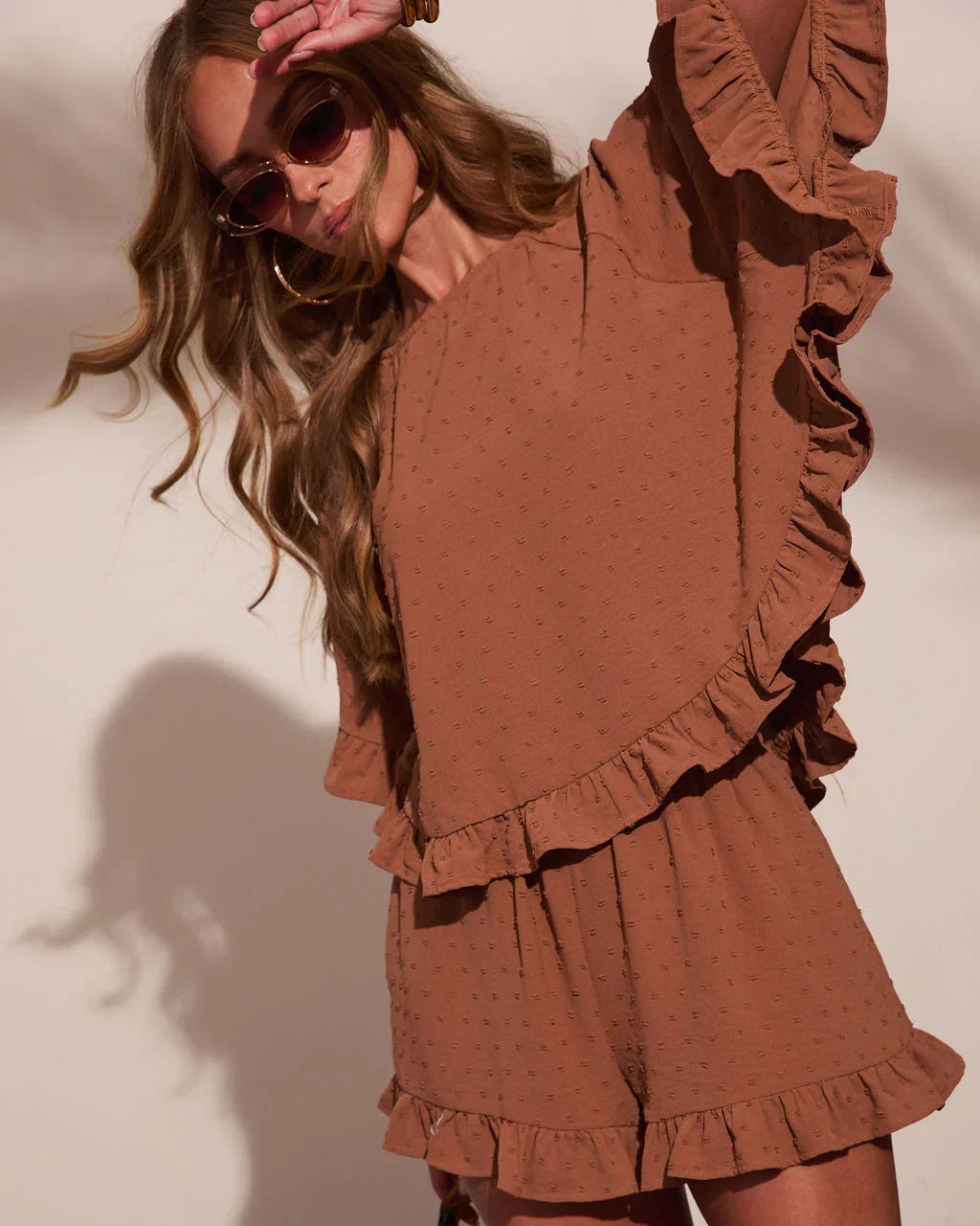 Sun Flare Ruffle Cape Style Top