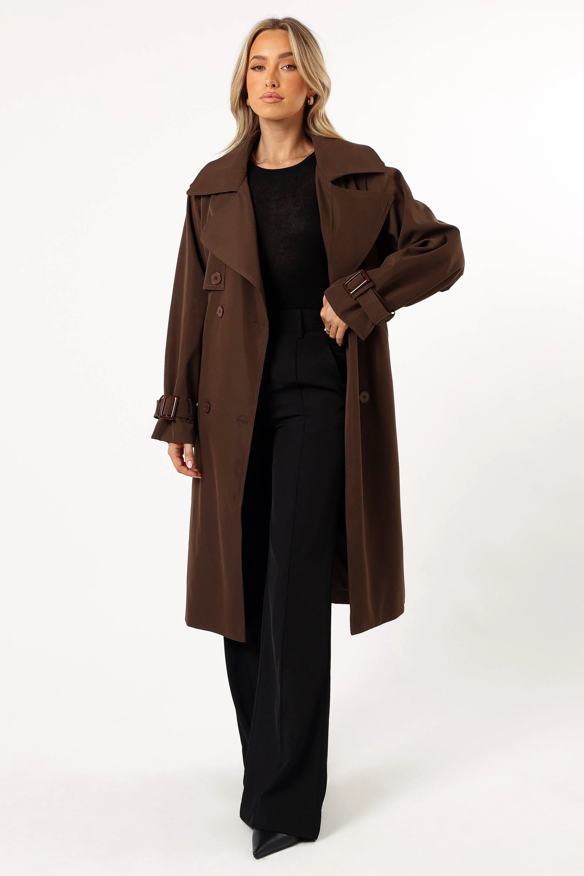 Billy Button Front Trench Coat Chocolate Brown