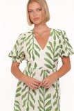 Steele Puff Sleeve Midi Dress Green Palm