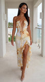 Violessa Floral Ruffle Cutout Maxi Dress Yellow Multi