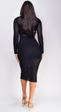Taima High Neck Sheer Pointelle Midi Dress Black
