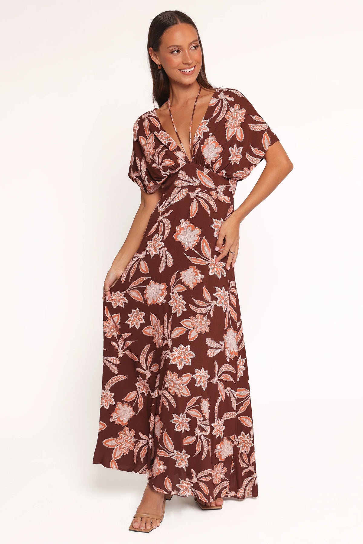 Yolande Midi Dress Orange Floral