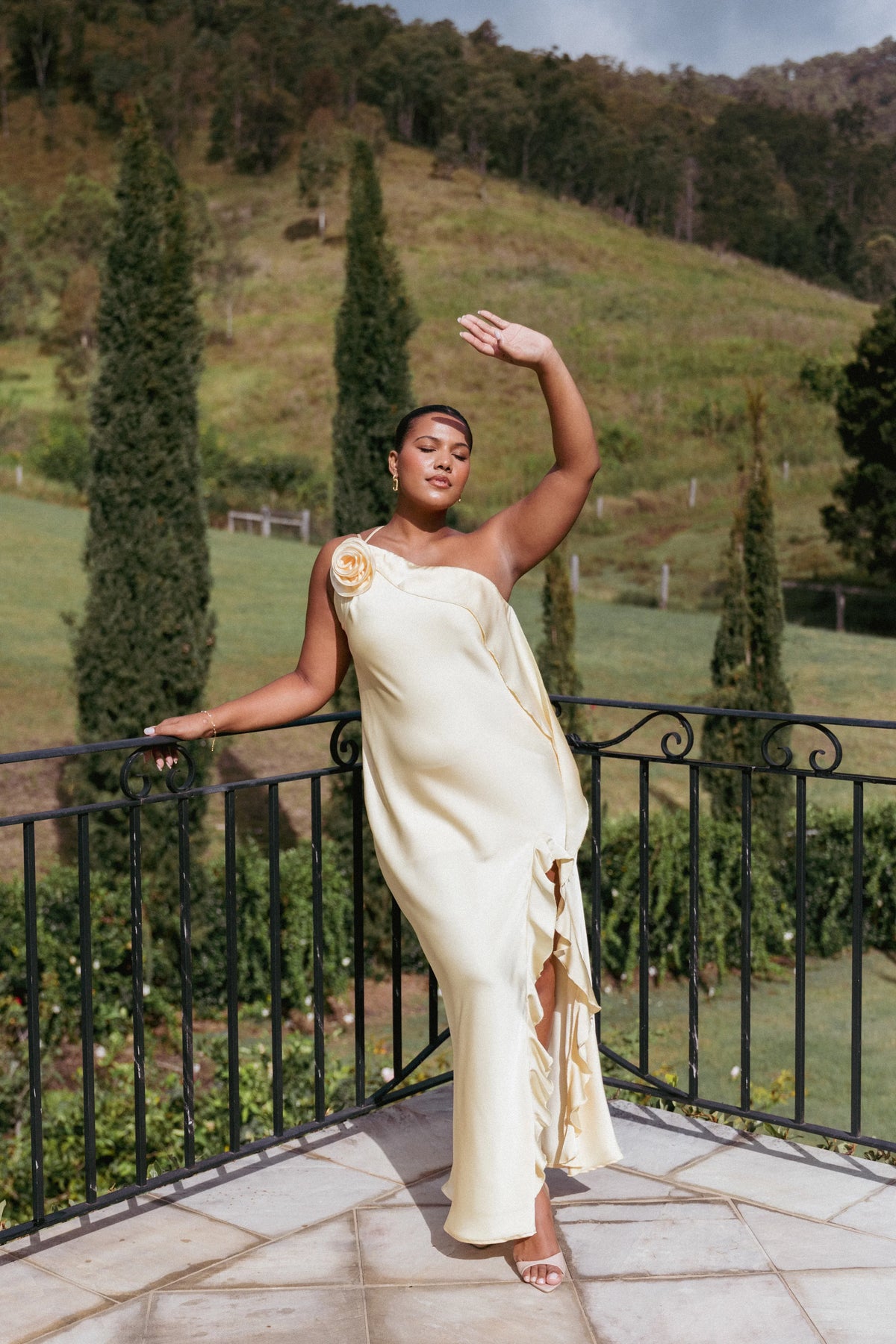 Aila Rosette One Shoulder Dress Butter Yellow
