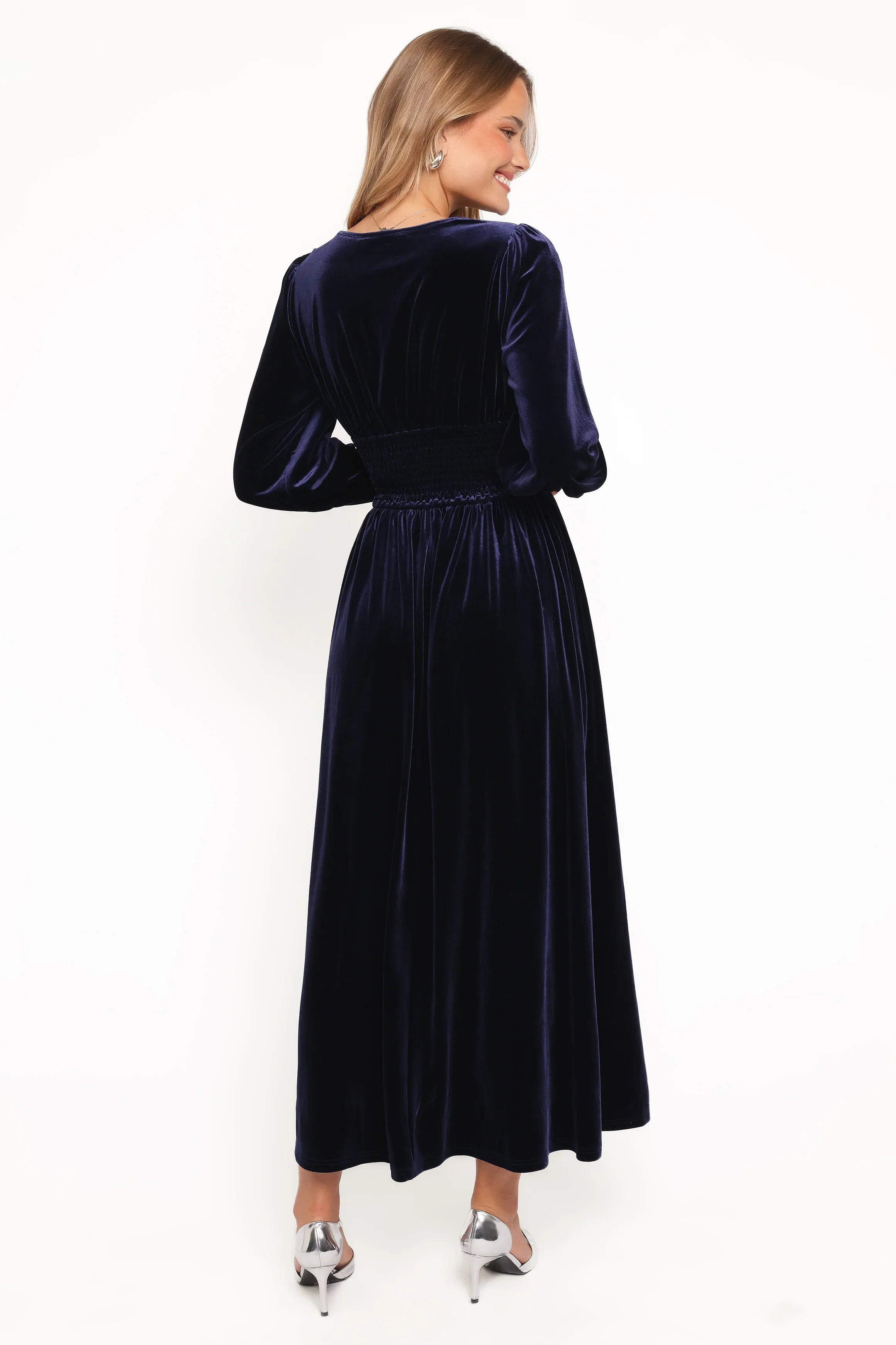 Cece Velvet Long Sleeve Maxi Dress Midnight Blue