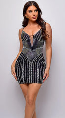 Miley Rhinestone Mini Dress Black