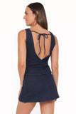 Tindra Open Back Skirt Set Dark Denim