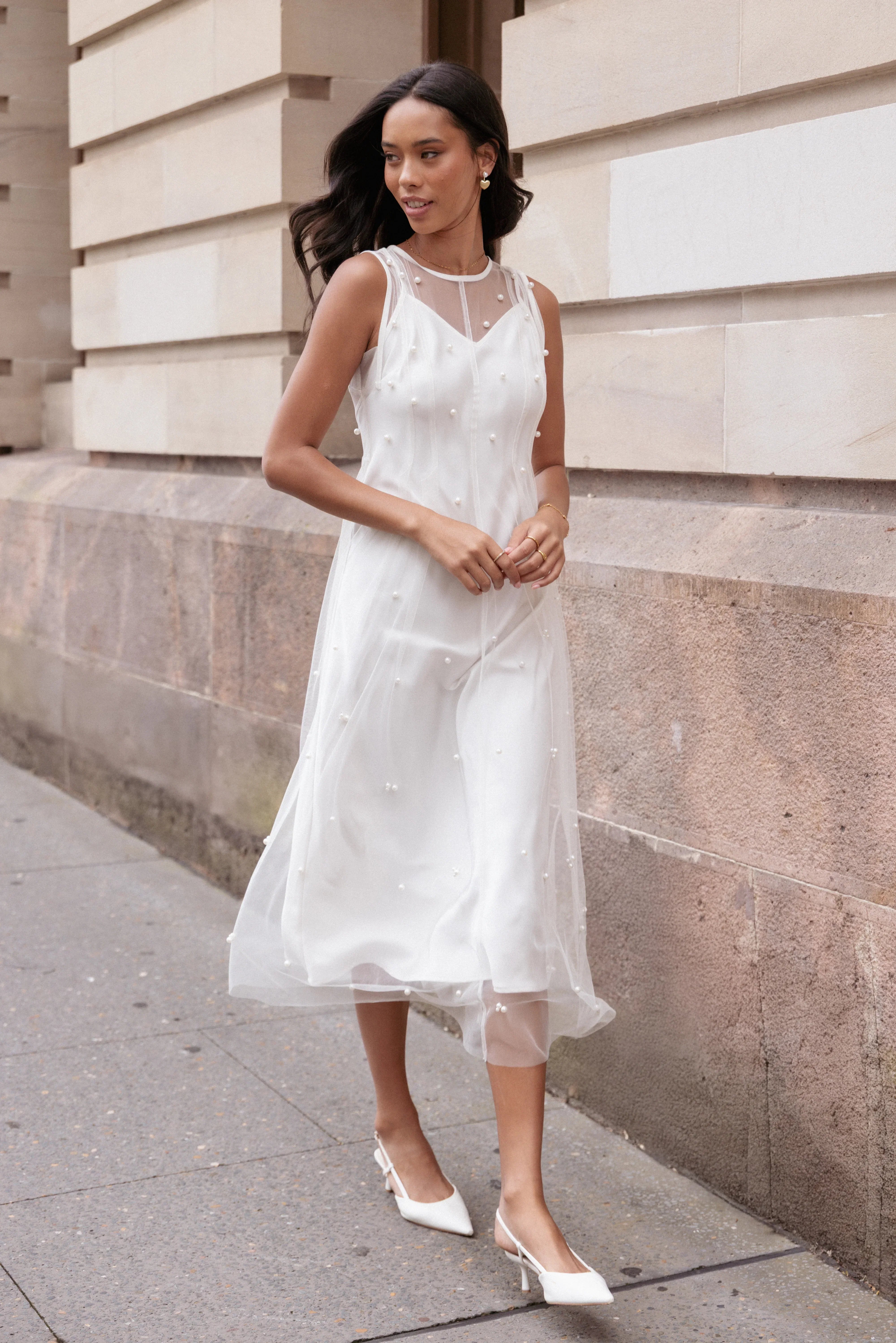 Yulia Pearl Midi Dress Ecru