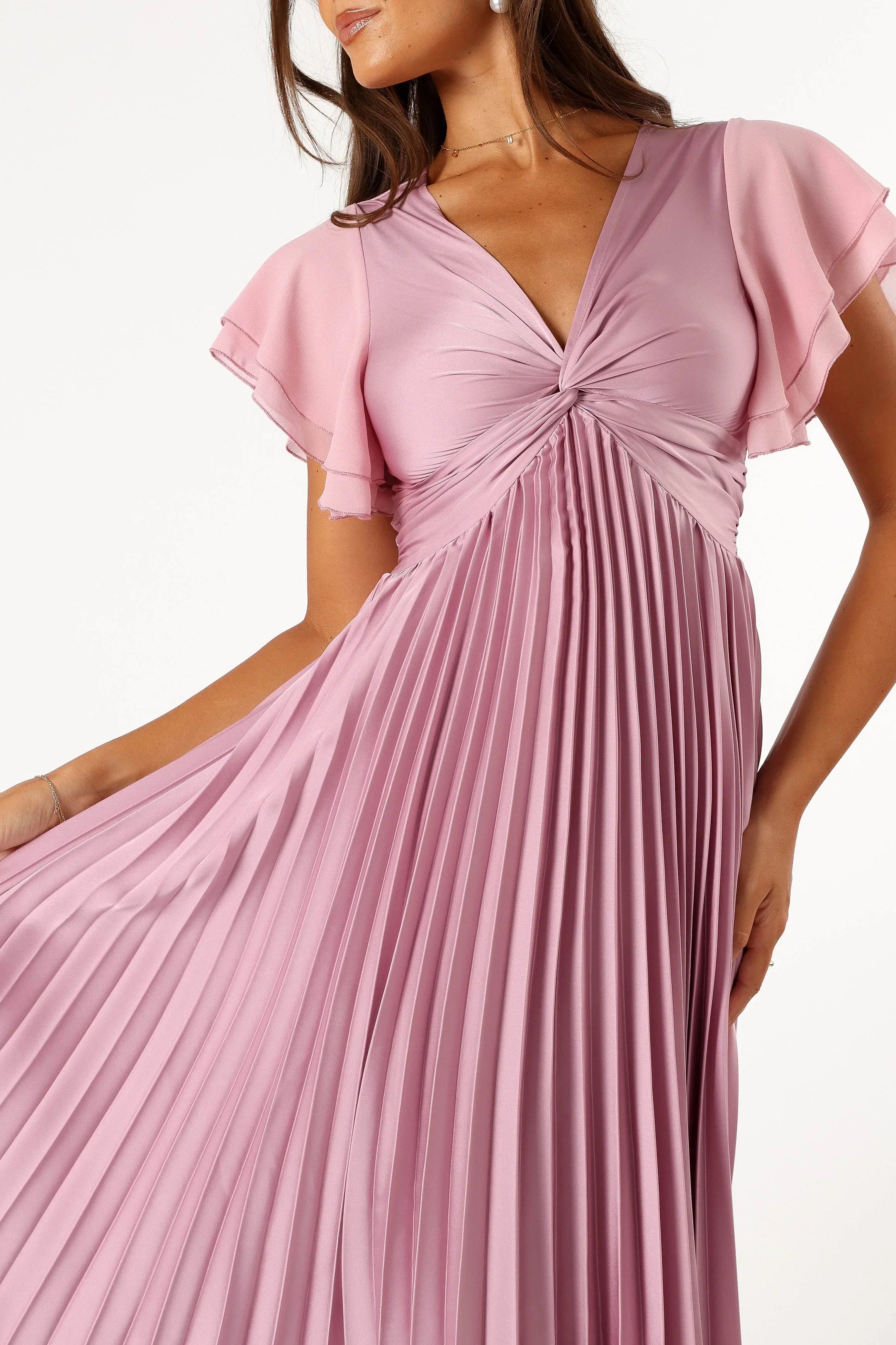 Nova Flutter Sleeve Midi Dress Dusty Rose