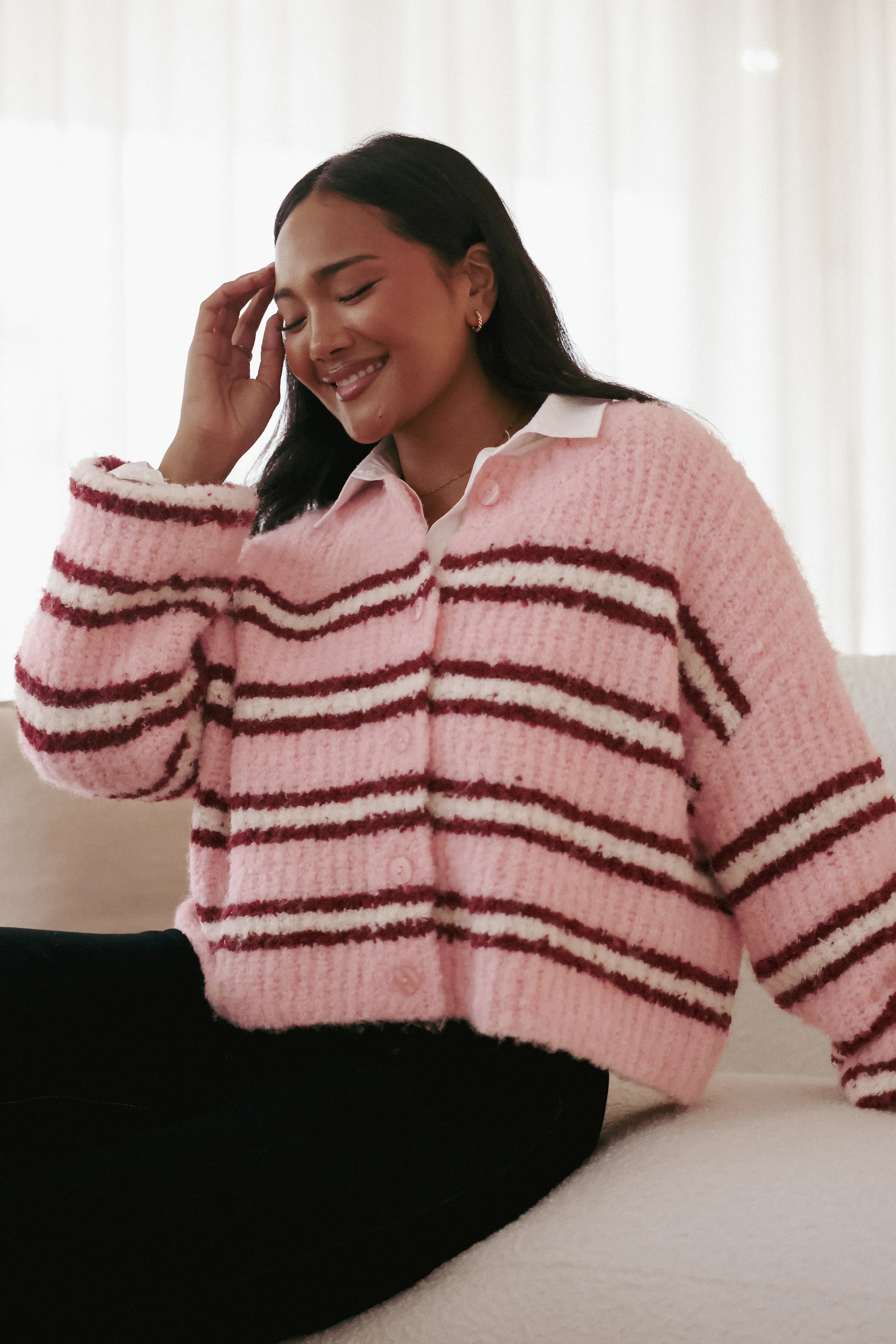 Albertine Cardigan Pink Stripe