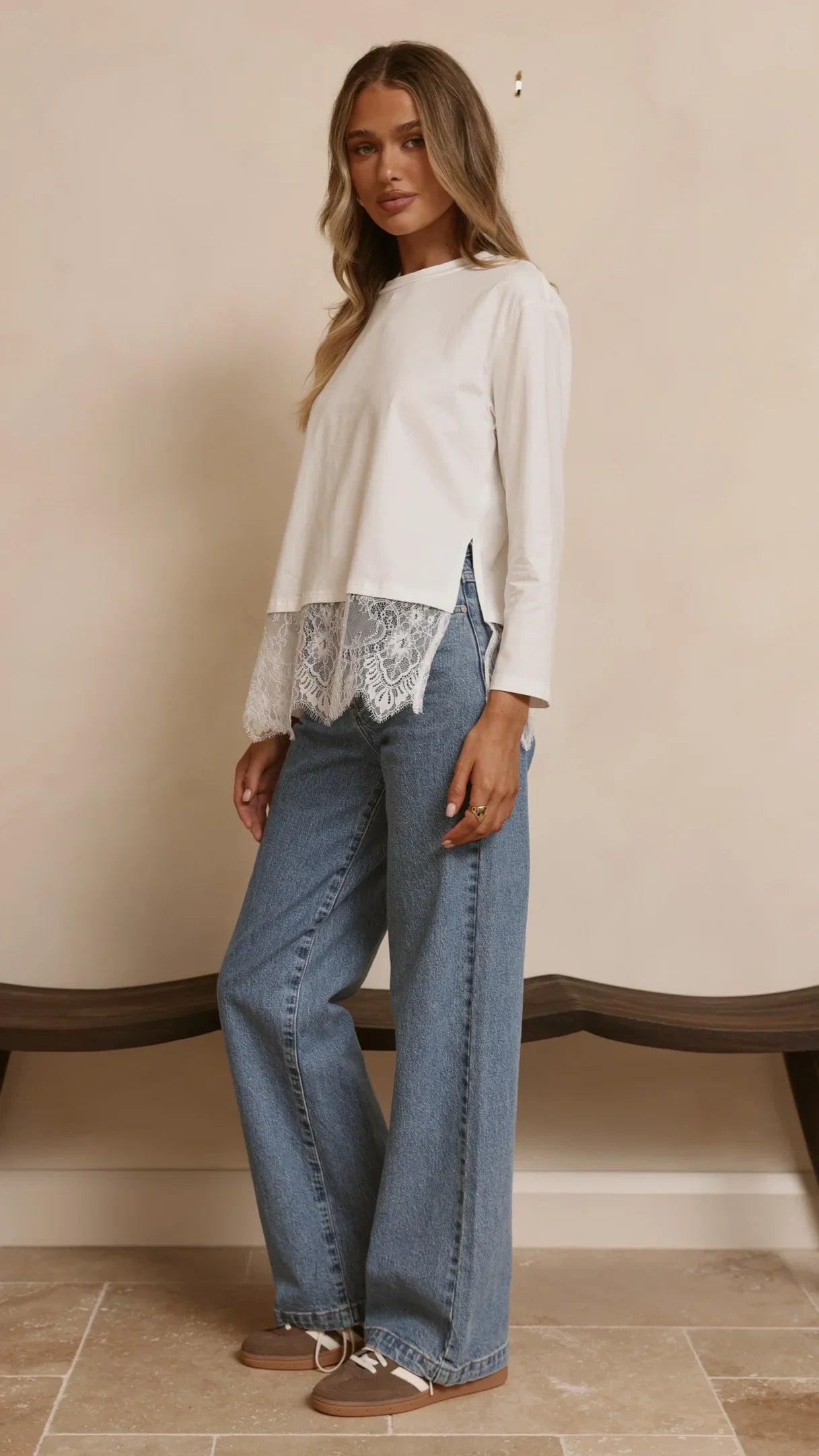 Alina Lace Trim Top White