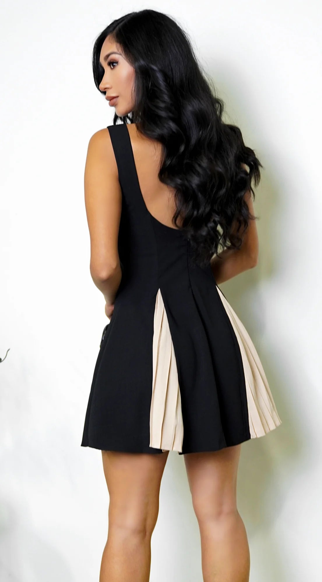 Rhode Contrast Godet Hem Mini Dress Black