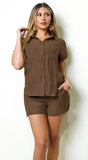 Avryn Crinkle Button Down Set Brown