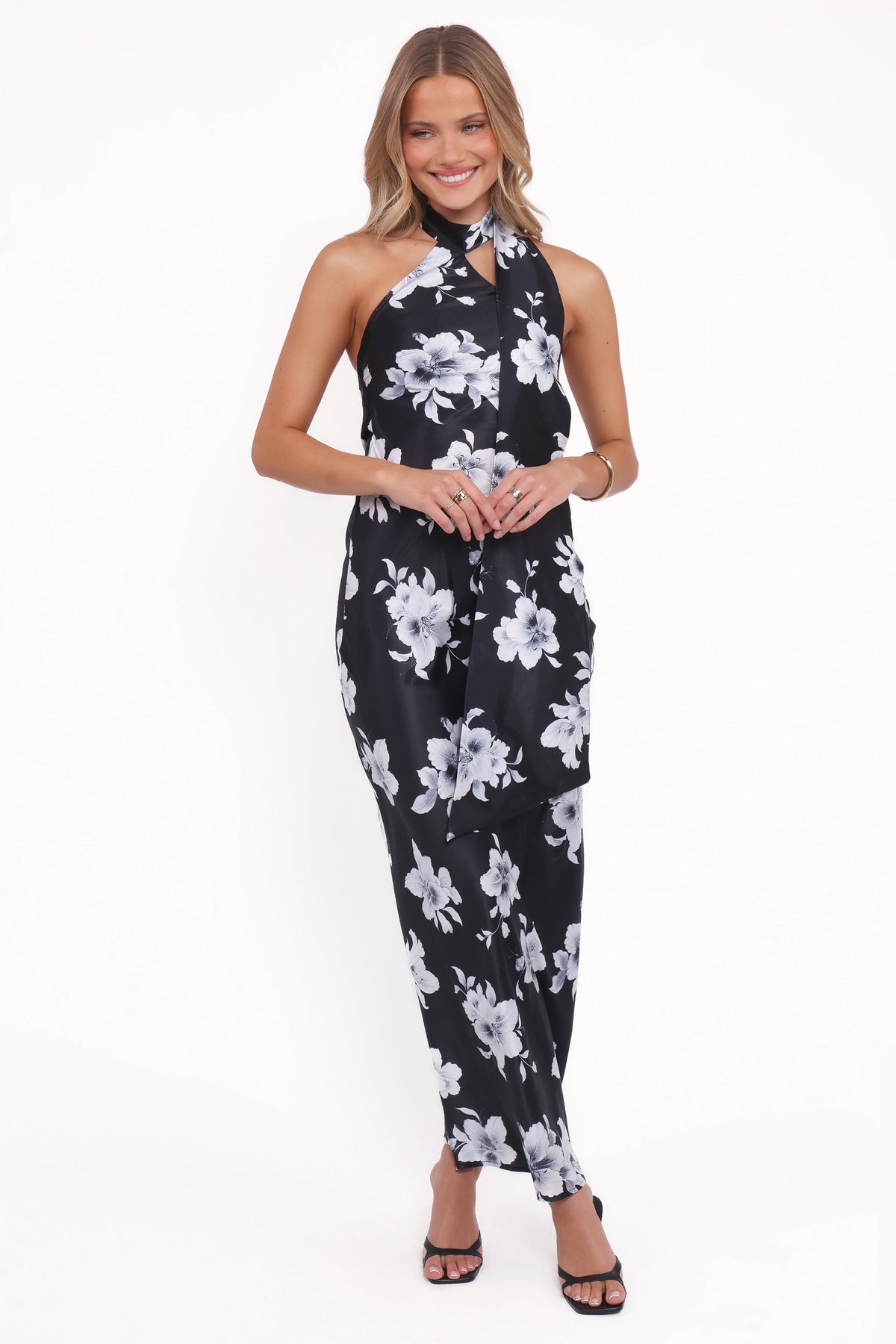 Freida Halter Midi Dress Black Floral