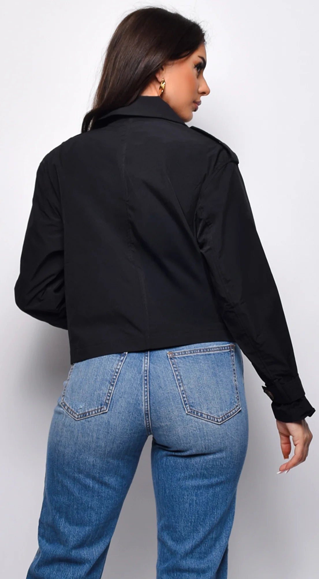Devin Cropped Trench Jacket Black