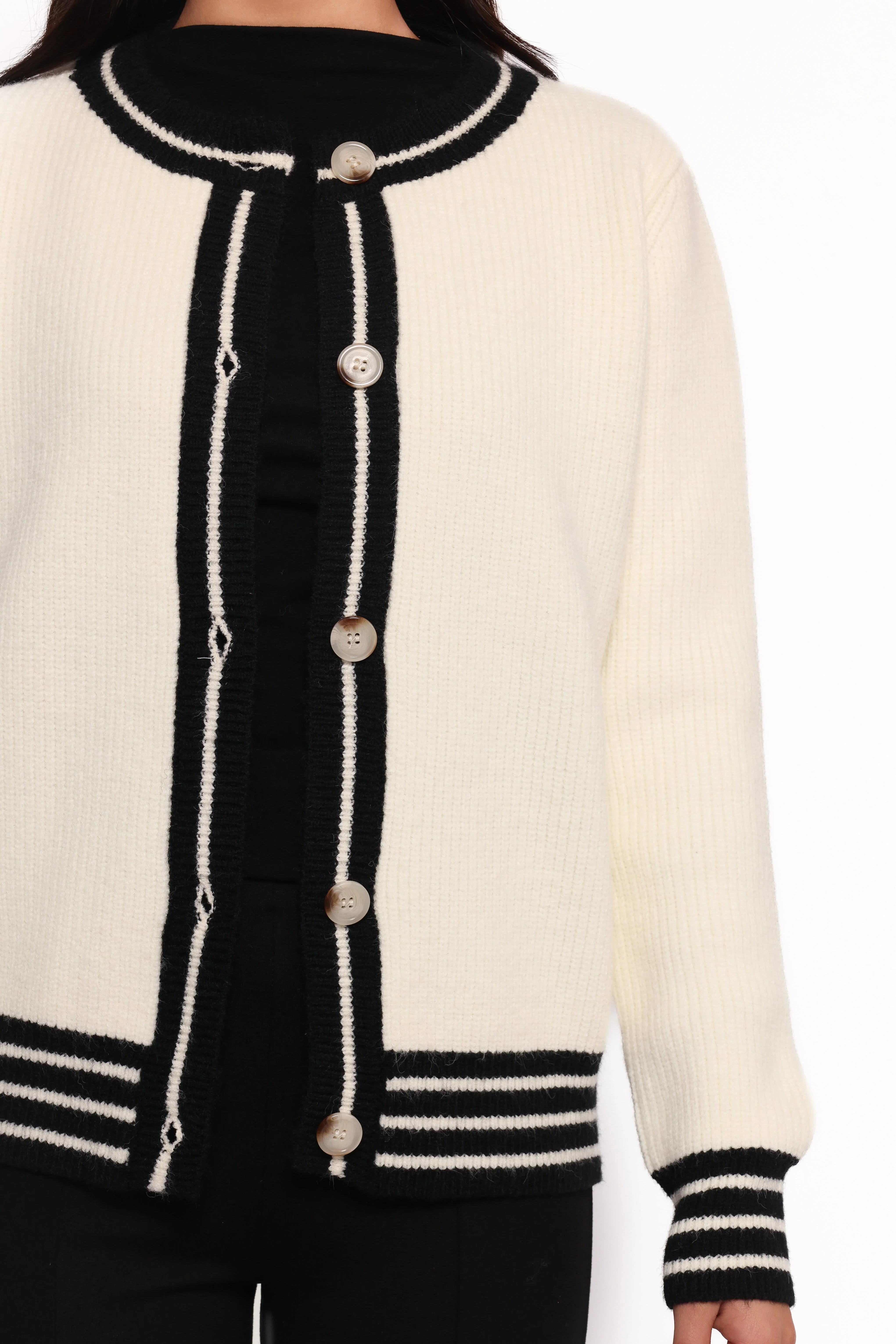 Yorkshire Contrast Hem Cardigan Cream