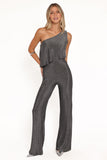 Anna One Shoulder Lurex Jumpsuit Black Silver