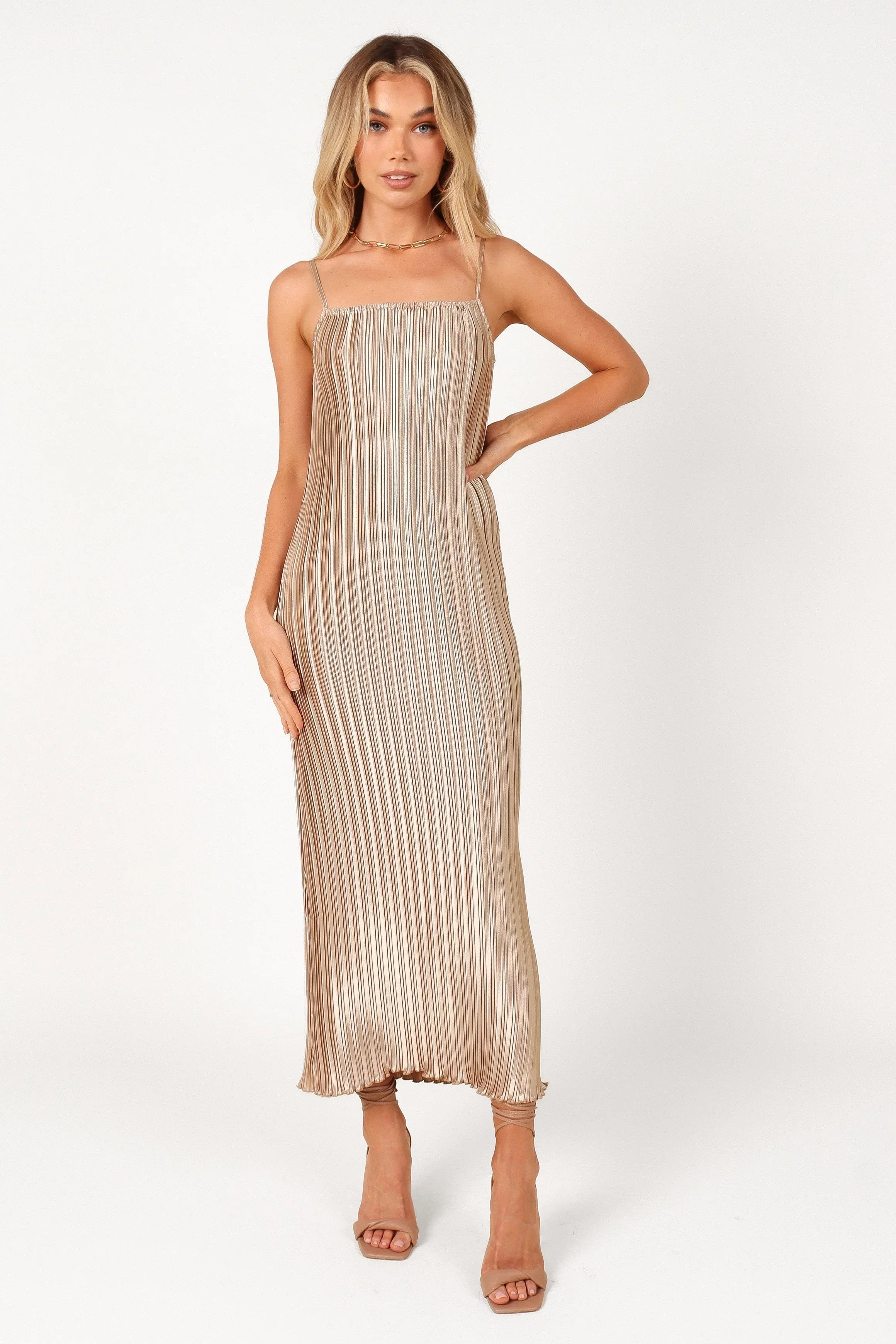 Liza Pleated Maxi Dress Gold
