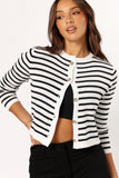 Cynthia Striped Button Front Cardigan Black Cream