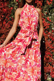 Caroline Maxi Halter Dress Red Orange