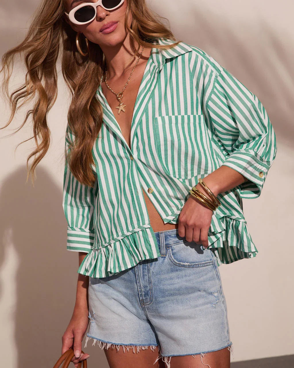 Harbor Honey Striped Cotton Button Down Top