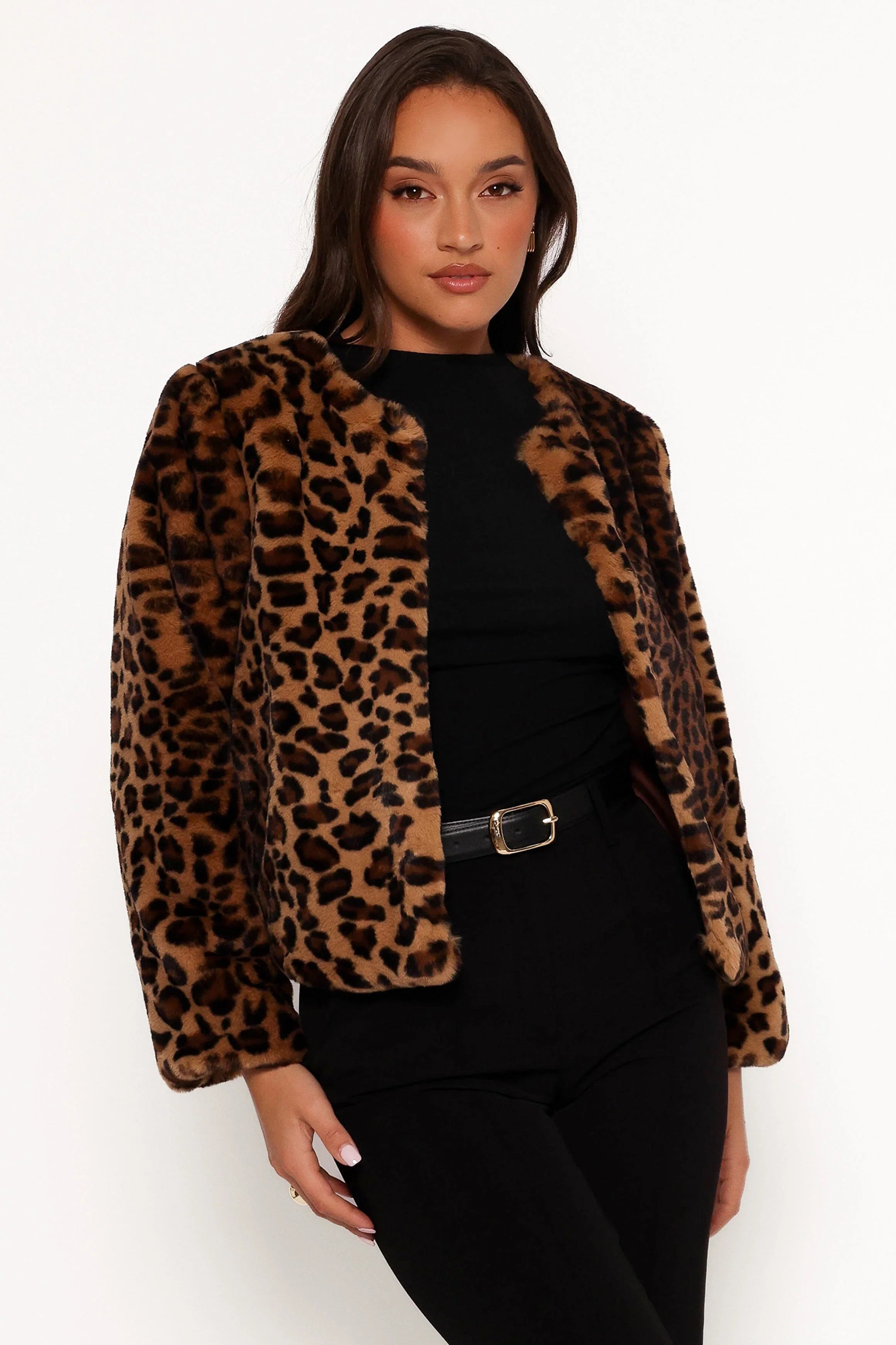 Cassia Faux Fur Leopard Crop Jacket Leopard