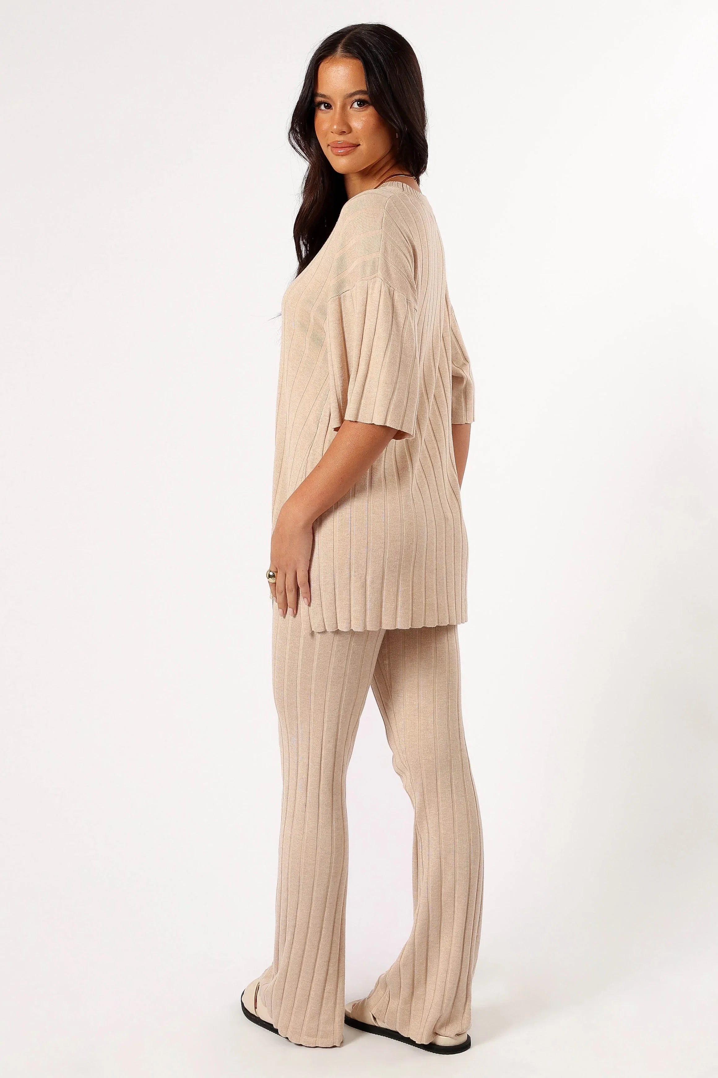 Silvie Short Sleeve Knitted Set Beige
