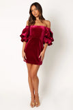 Dali Off Shoulder Velvet Mini Dress Ruby