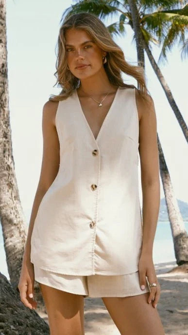 Hayley Vest and Shorts Set Beige
