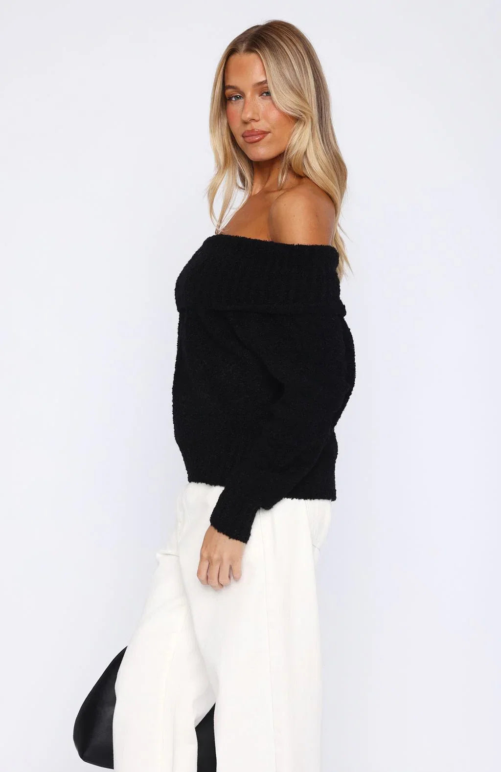 You Dont Need Me Off Shoulder Knit Sweater Black
