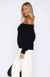 You Dont Need Me Off Shoulder Knit Sweater Black