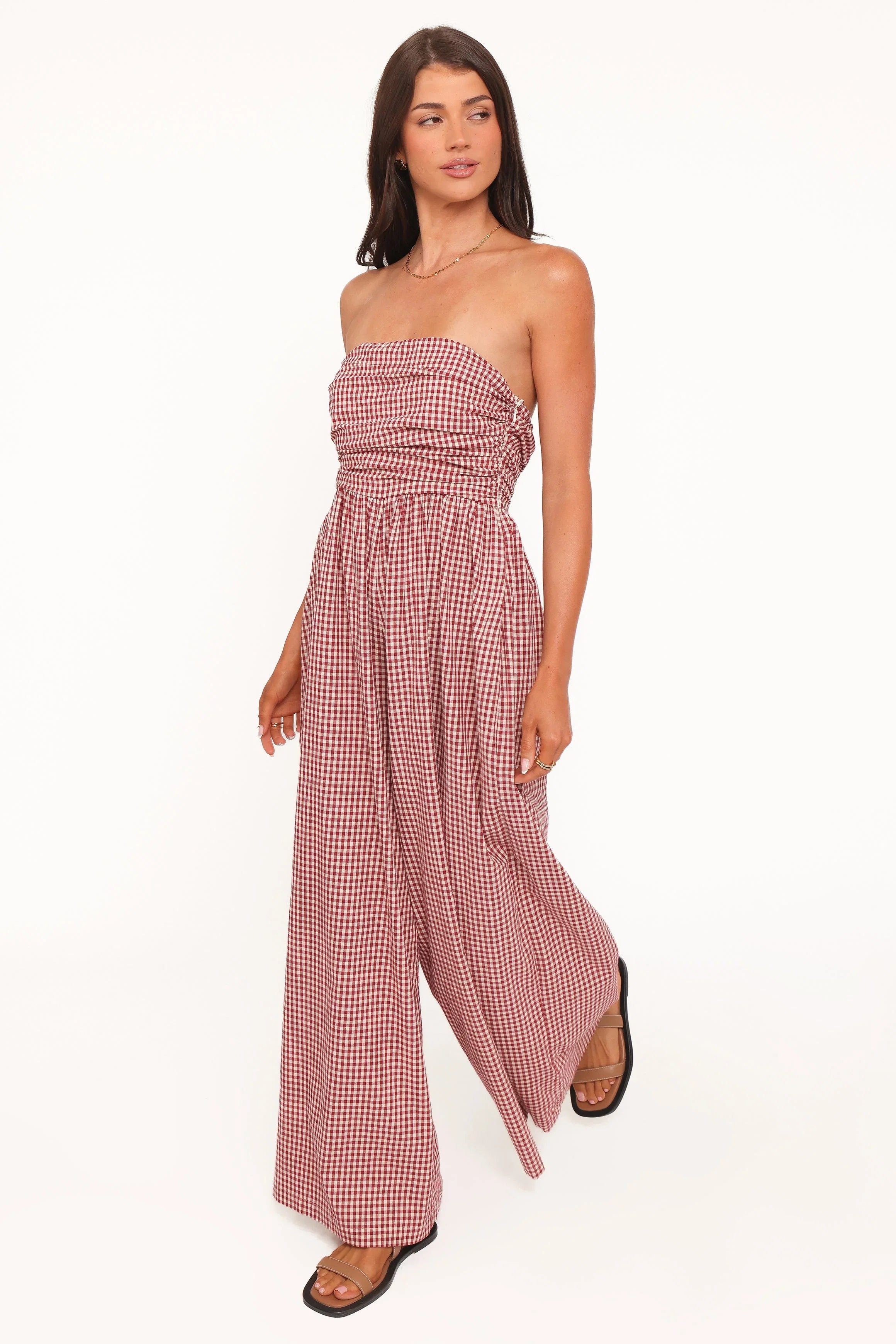 Paige Strapless Jumpsuit Red Gingham