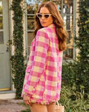 Light Check Plaid Frayed Trim Blazer
