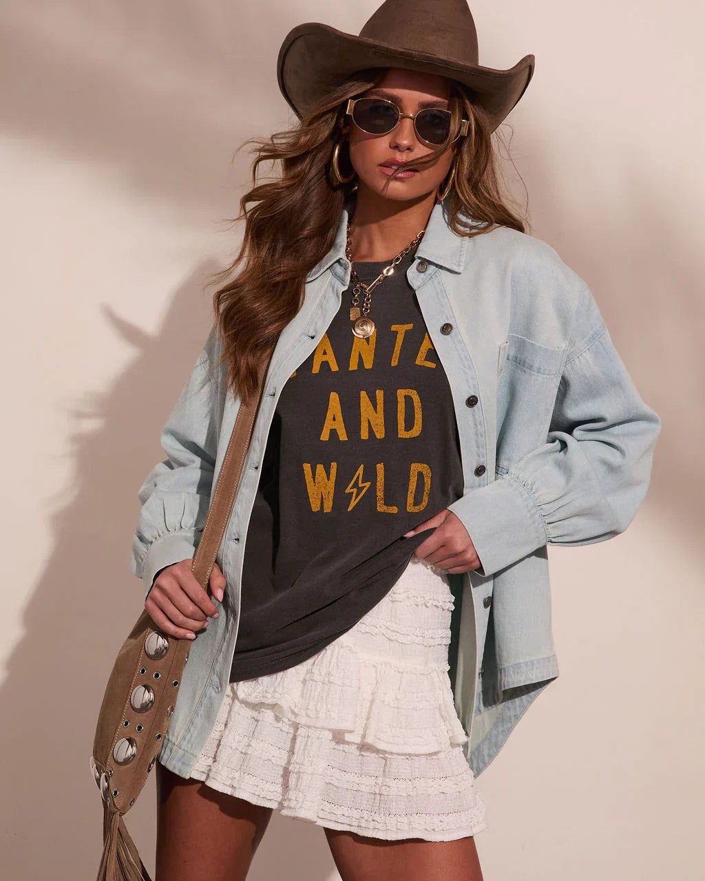 Wander West Denim Button Down Top