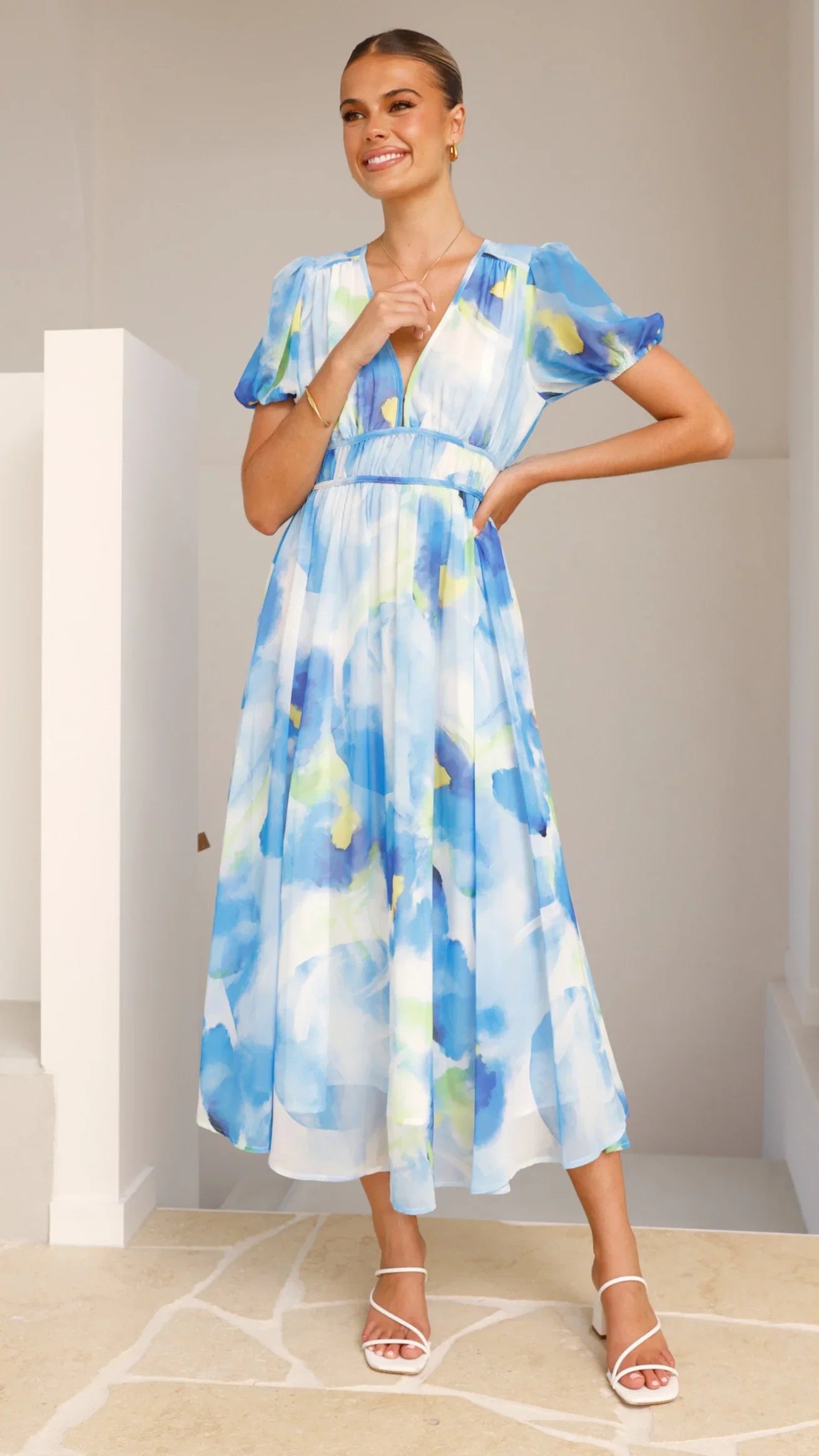 Amberose Maxi Dress Blue Green