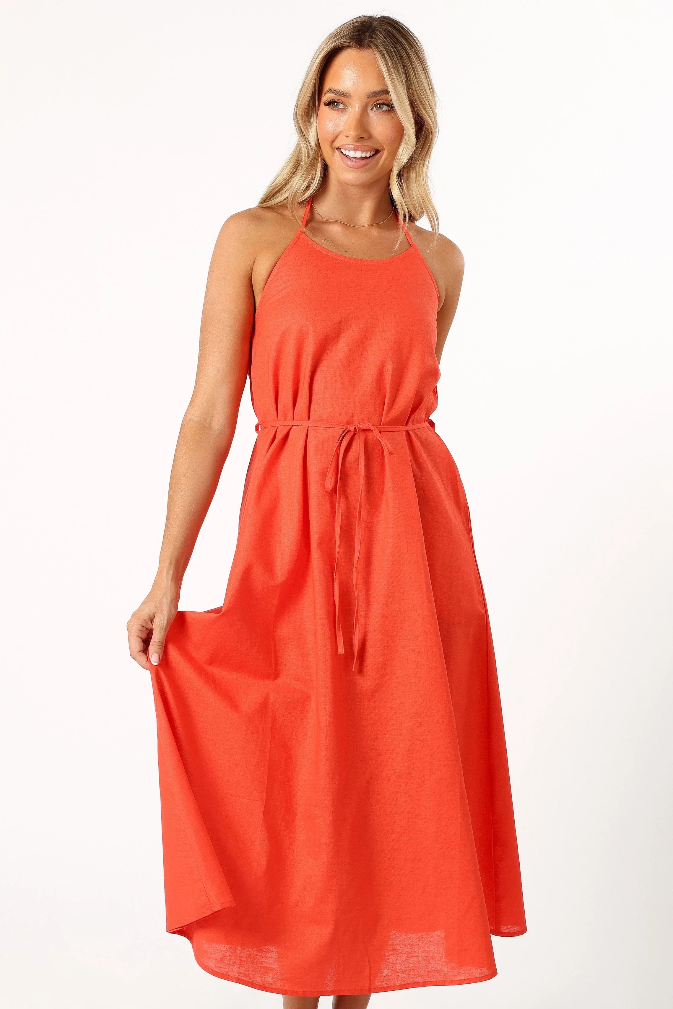 Nadine Halterneck Midi Dress Coral