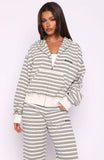 Looking Back Boxy Zip Front Hoodie White Stripe