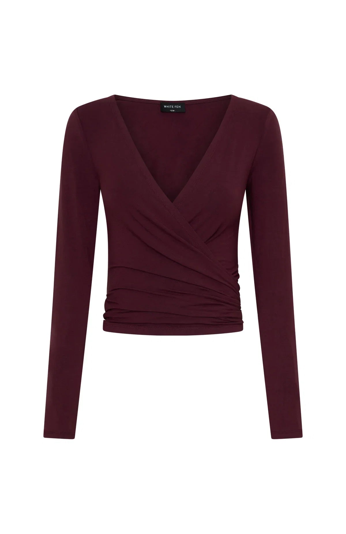 Staying Cute Long Sleeve Wrap Top Merlot