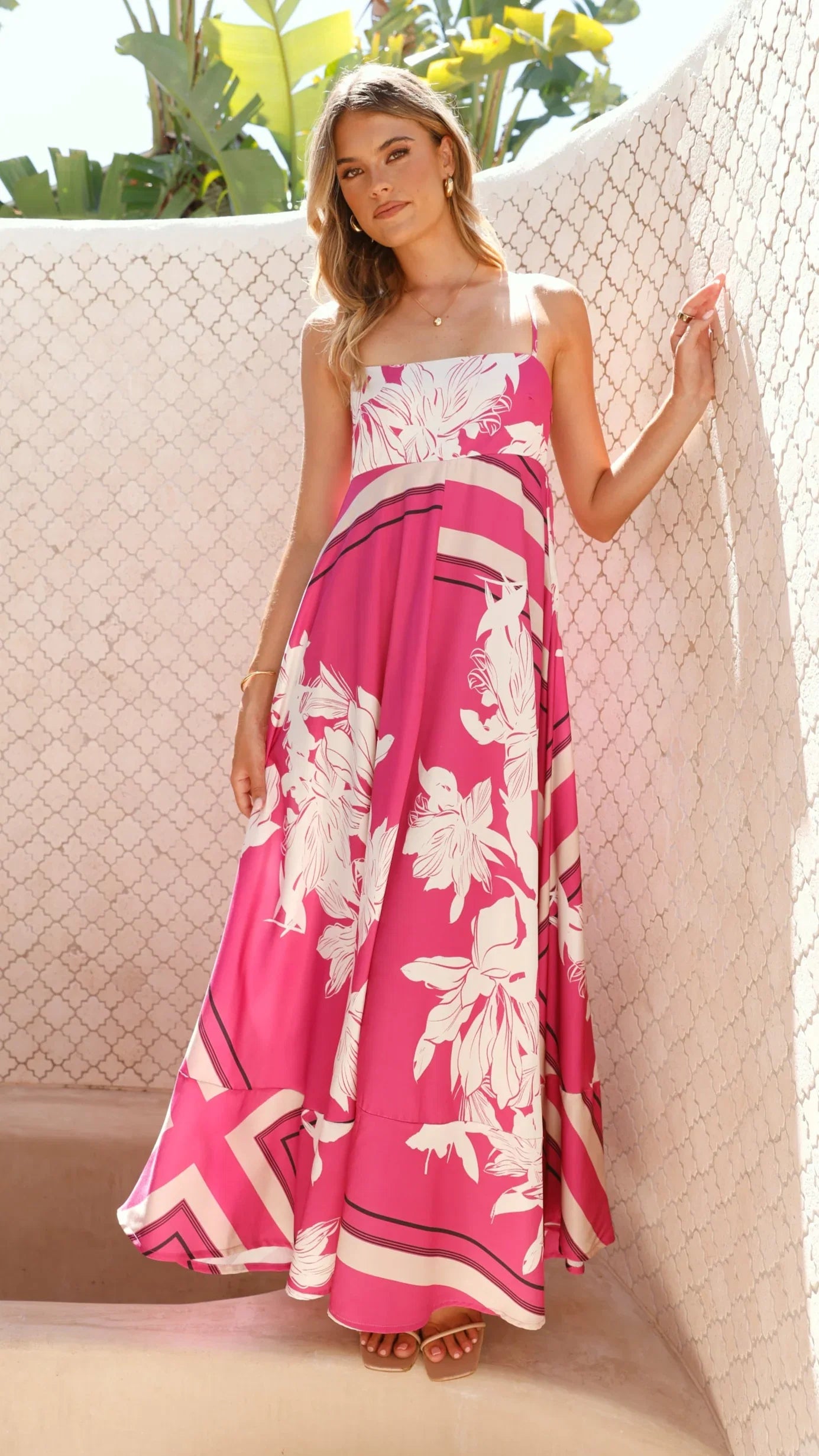 Kaethe Maxi Dress Hot Pink Print